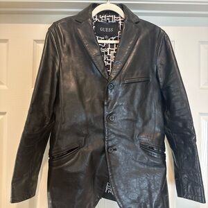 GUESS Men's Dark Leather Blazer